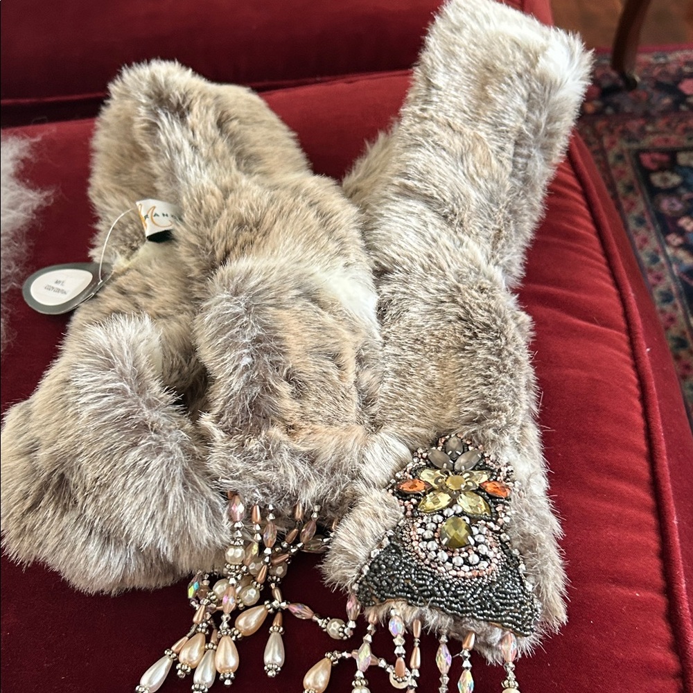 Elegant Faux Fur Scarf with Beaded Details
